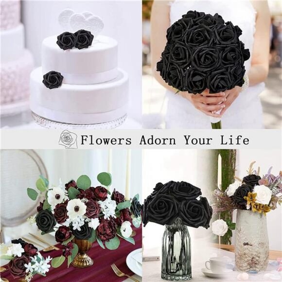 25pcs Artificial Flower Foam Rose, Handmade Big Fake Flower Head (Black) - Picture 7 of 7